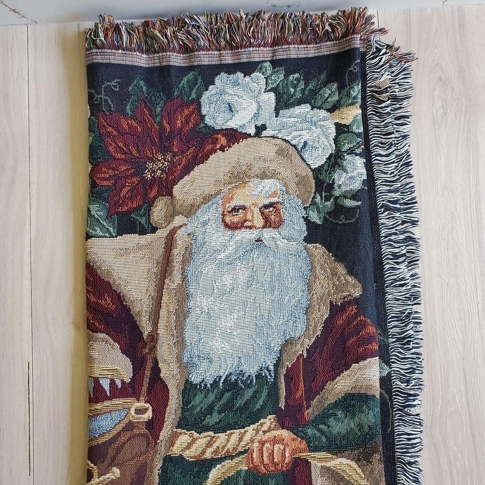 Glynda Turley Santa Claus Christmas Tapestry Throw Blanket 50x60 Cotton USA